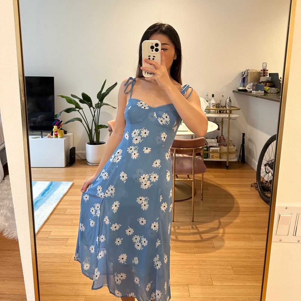 blue floral midi dress